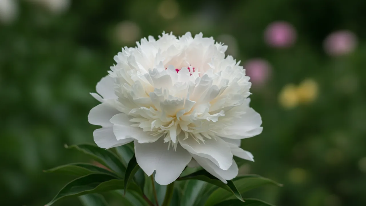 Duchesse de Nemours (Paeonia 'Duchesse de Nemours') - white flowers, illustrated plant card