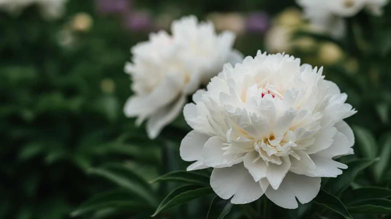 Gardenia (Paeonia 'Gardenia') - white flowers, illustrated plant card