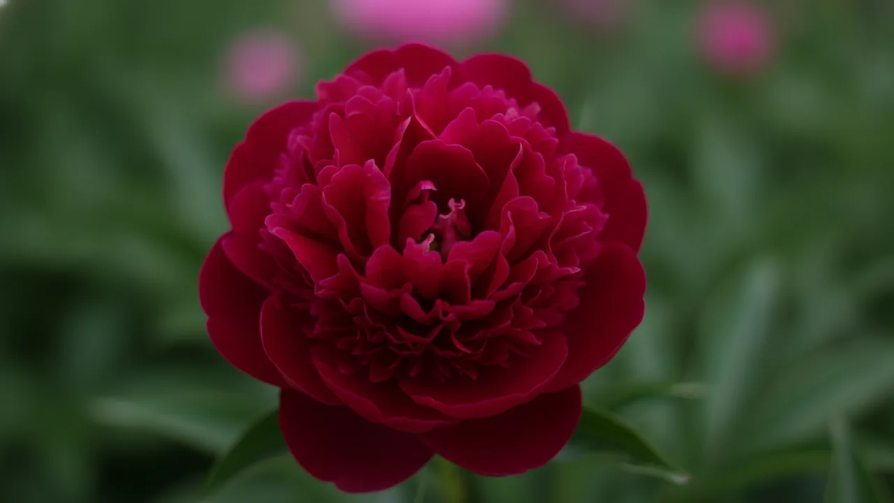 Karl Rosenfield (Paeonia 'Karl Rosenfield') - red flowers, illustrated plant card