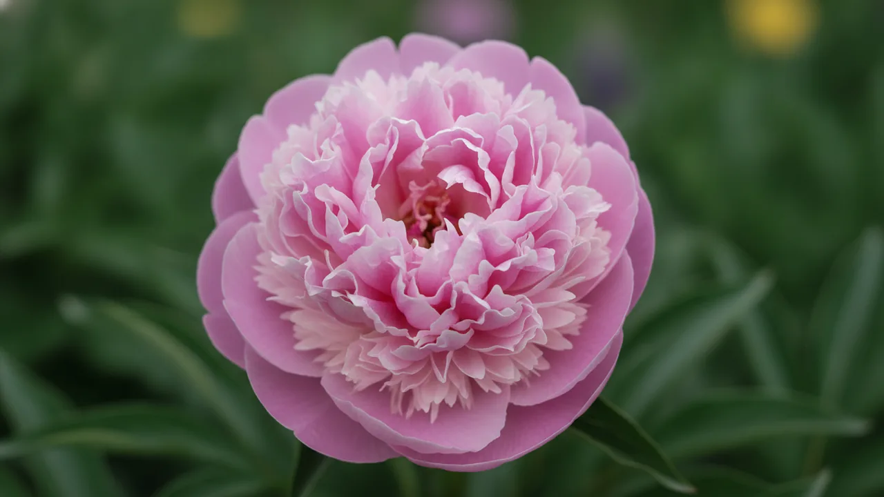Monsieur Jules Elie (Paeonia 'Monsieur Jules Elie') - pink flowers, illustrated plant card