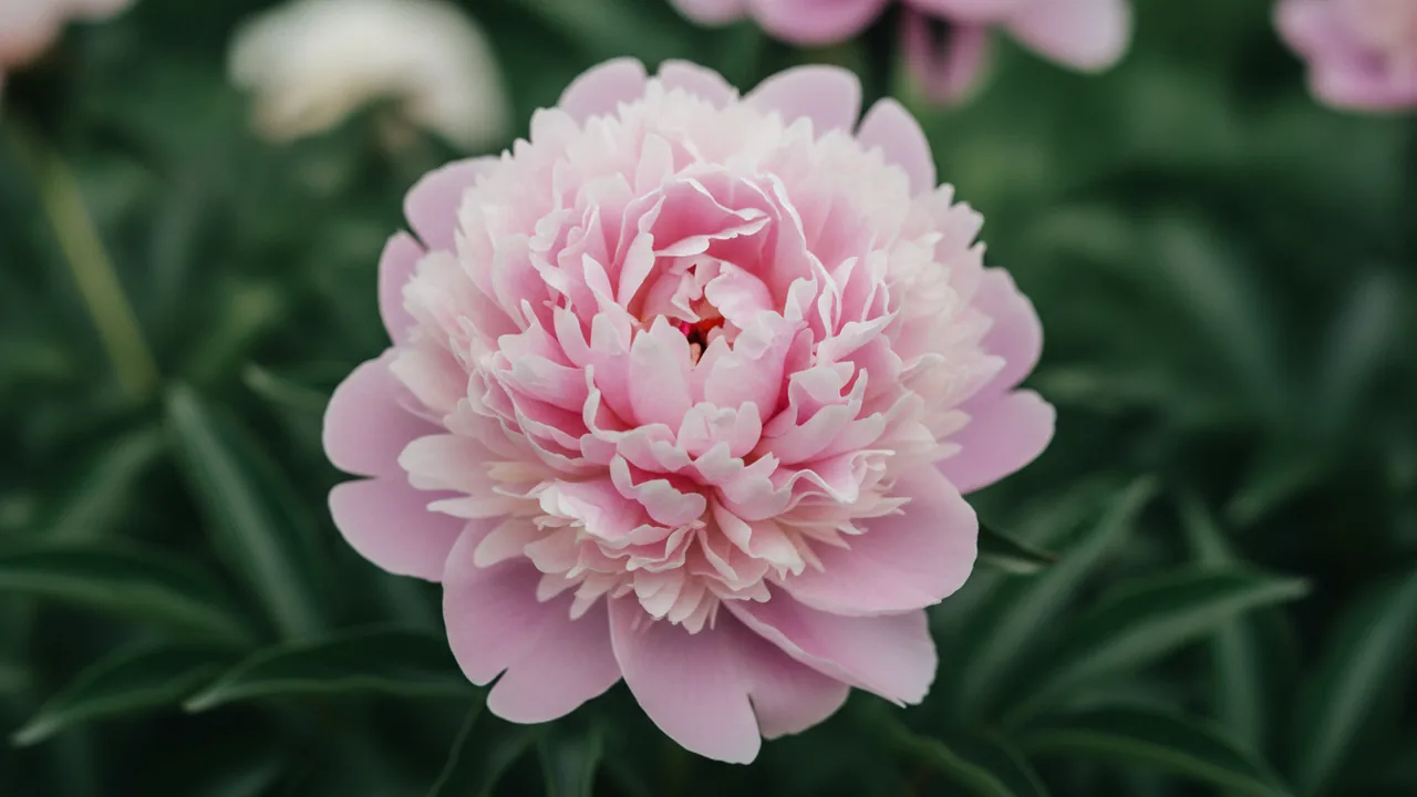 Shirley Temple (Paeonia 'Shirley Temple') - pink flowers, illustrated plant card
