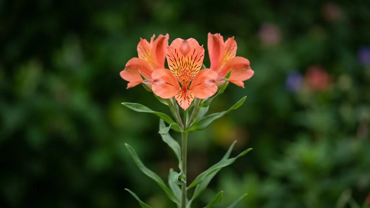 Peruvian Lily (Alstroemeria) - orange flowers, illustrated plant card