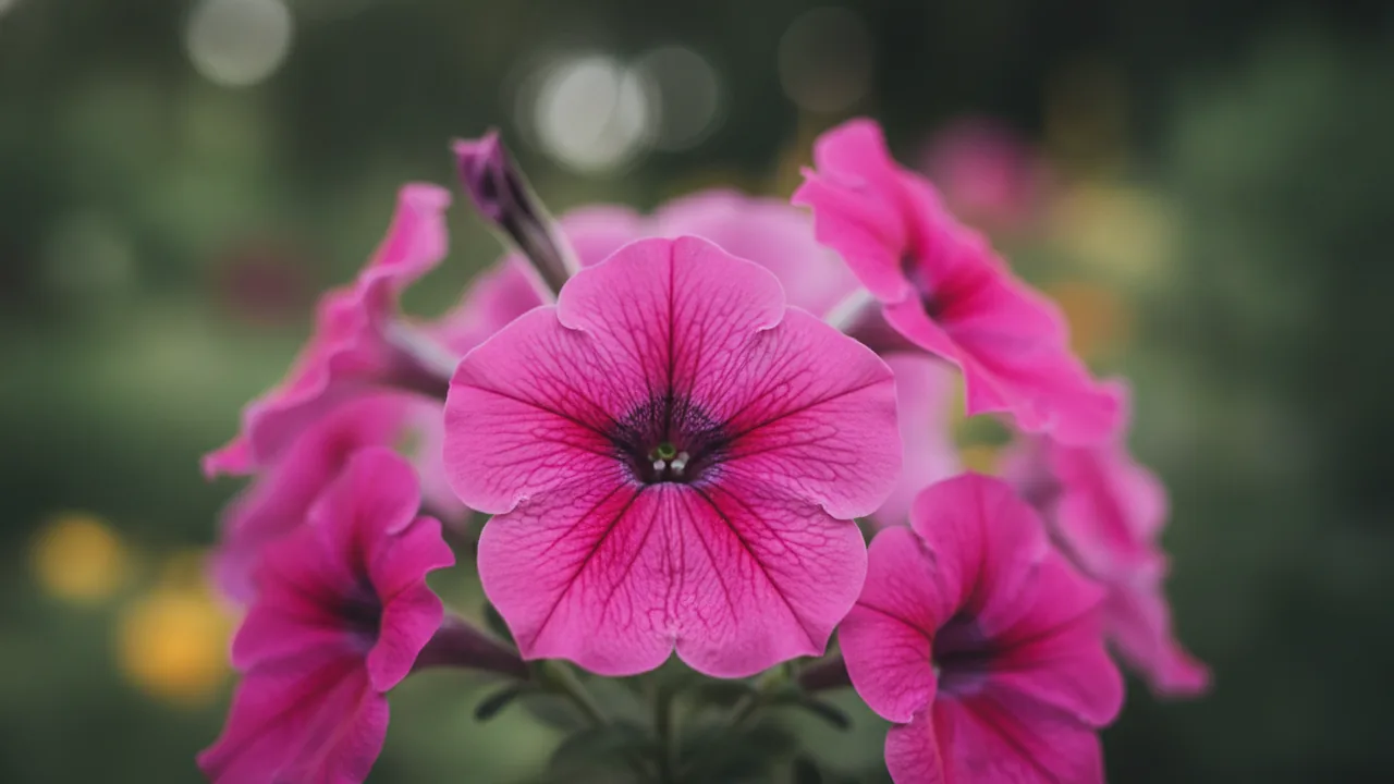 Pink Petunia (Petunia 'Pink') - pink flowers, illustrated plant card
