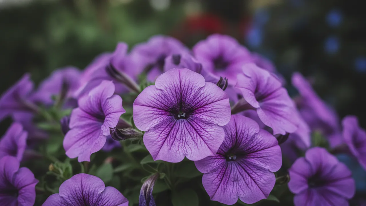 Purple Petunia (Petunia 'Purple') - purple flowers, illustrated plant card