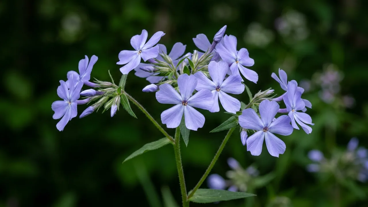 Blue Moon Woodland Phlox (Phlox divaricata 'Blue Moon') - blue flowers, illustrated plant card