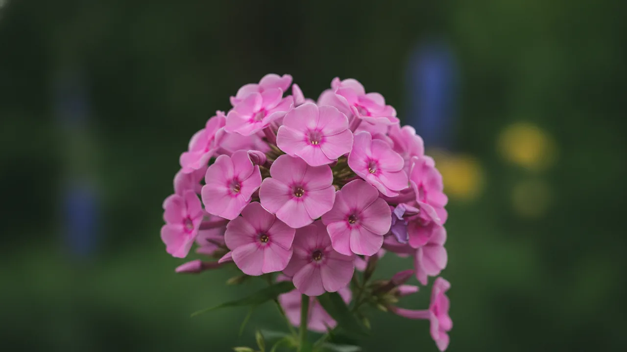 Bright Eyes (Phlox paniculata 'Bright Eyes') - pink flowers, illustrated plant card
