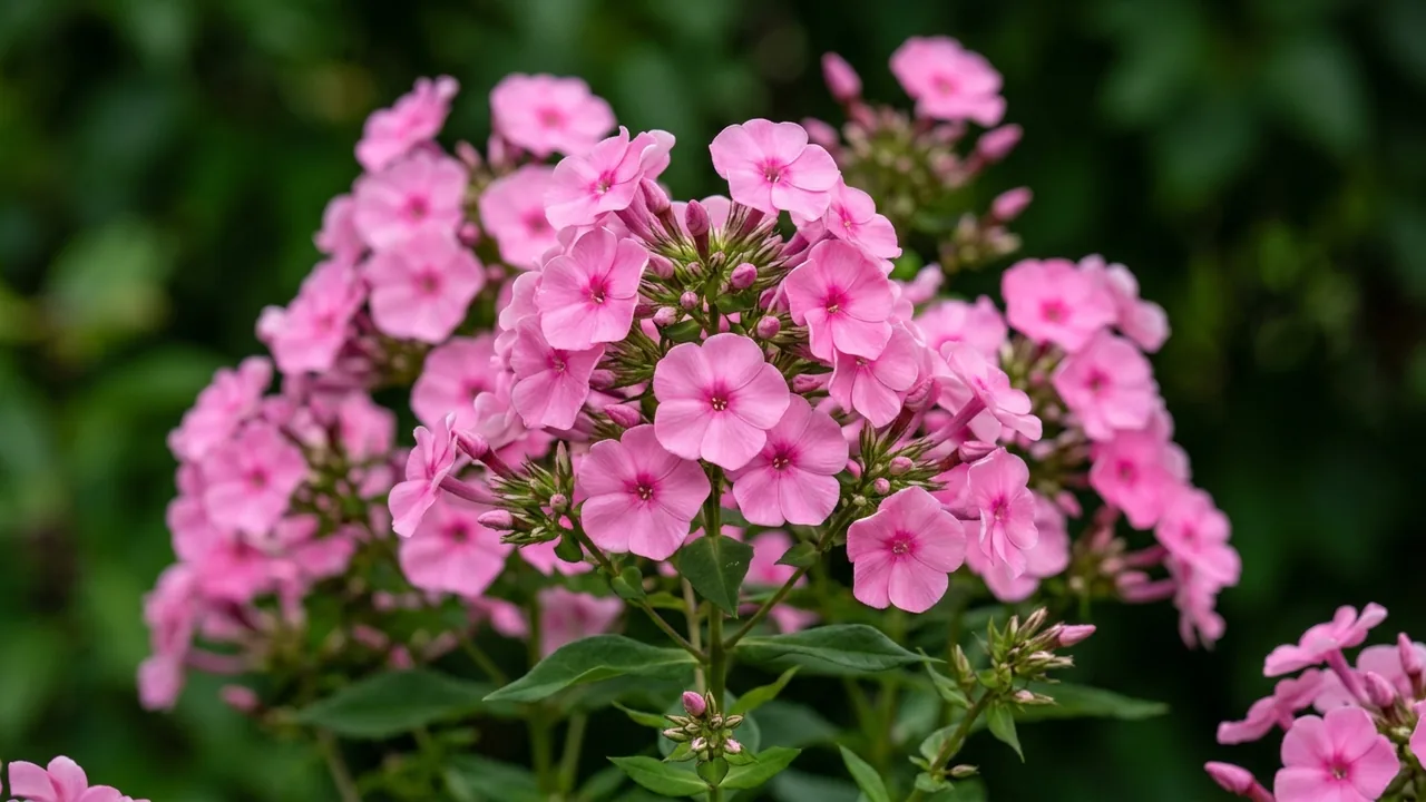Bubblegum Pink Garden Phlox (Phlox paniculata 'Ditomfra') - pink flowers, illustrated plant card