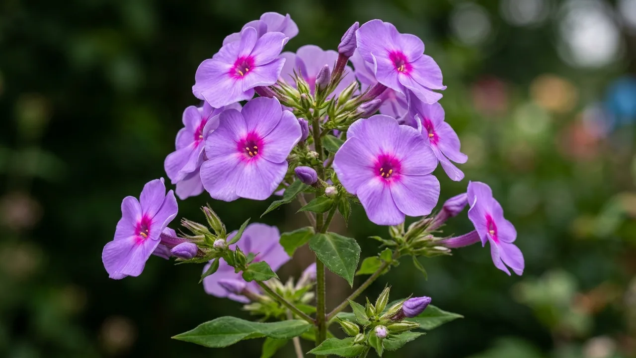 Cloudburst Phlox (Phlox 'Cloudburst') - purple flowers, illustrated plant card