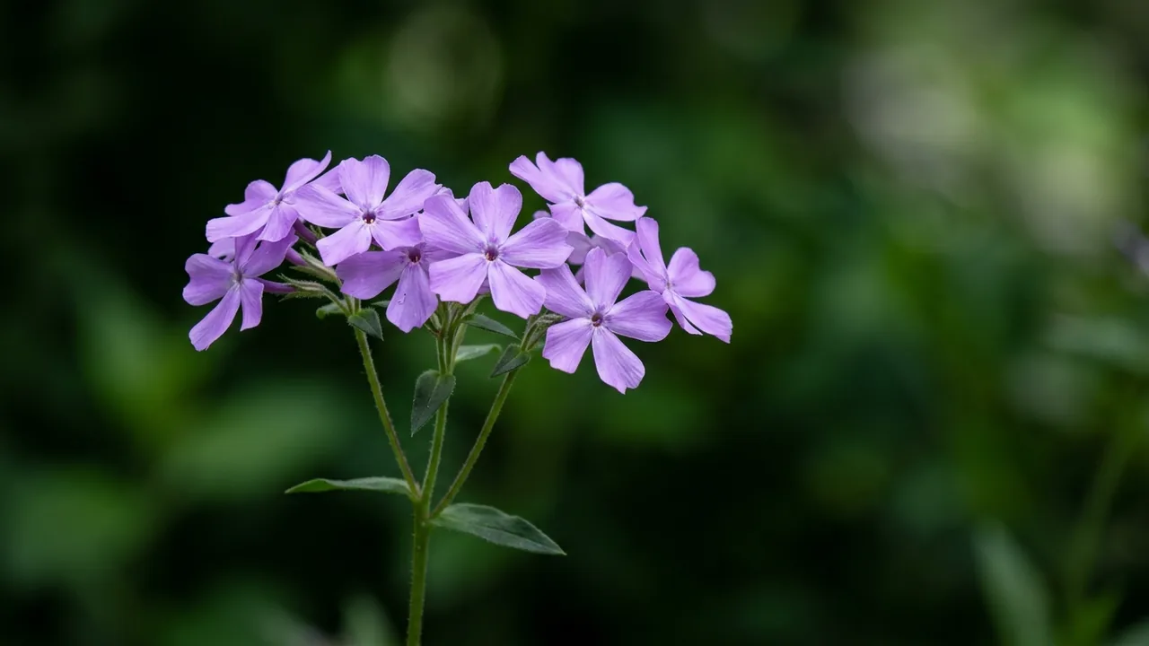 Creeping Woodland Phlox (Phlox stolonifera) - purple flowers, illustrated plant card