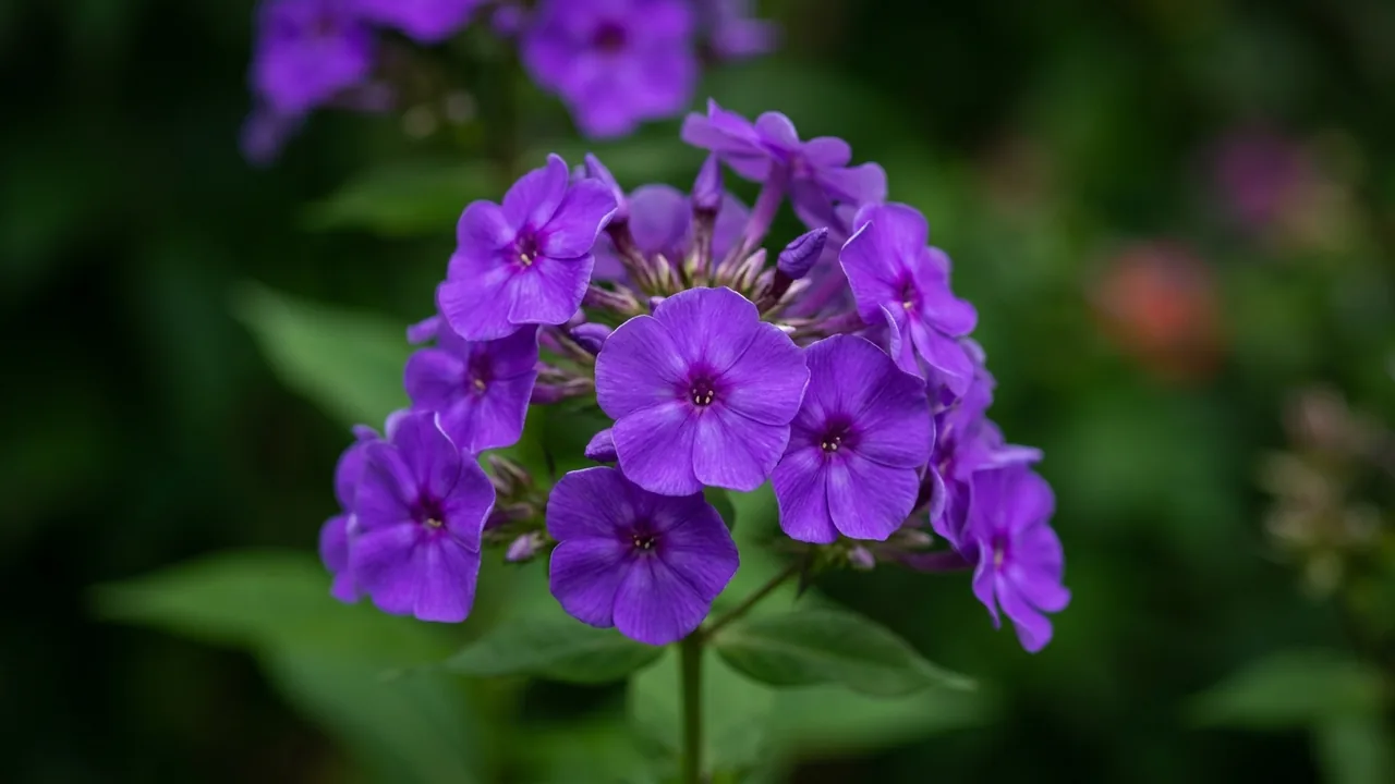 Luminary Ultraviolet (Phlox paniculata 'Ultraviolet') - purple flowers, illustrated plant card