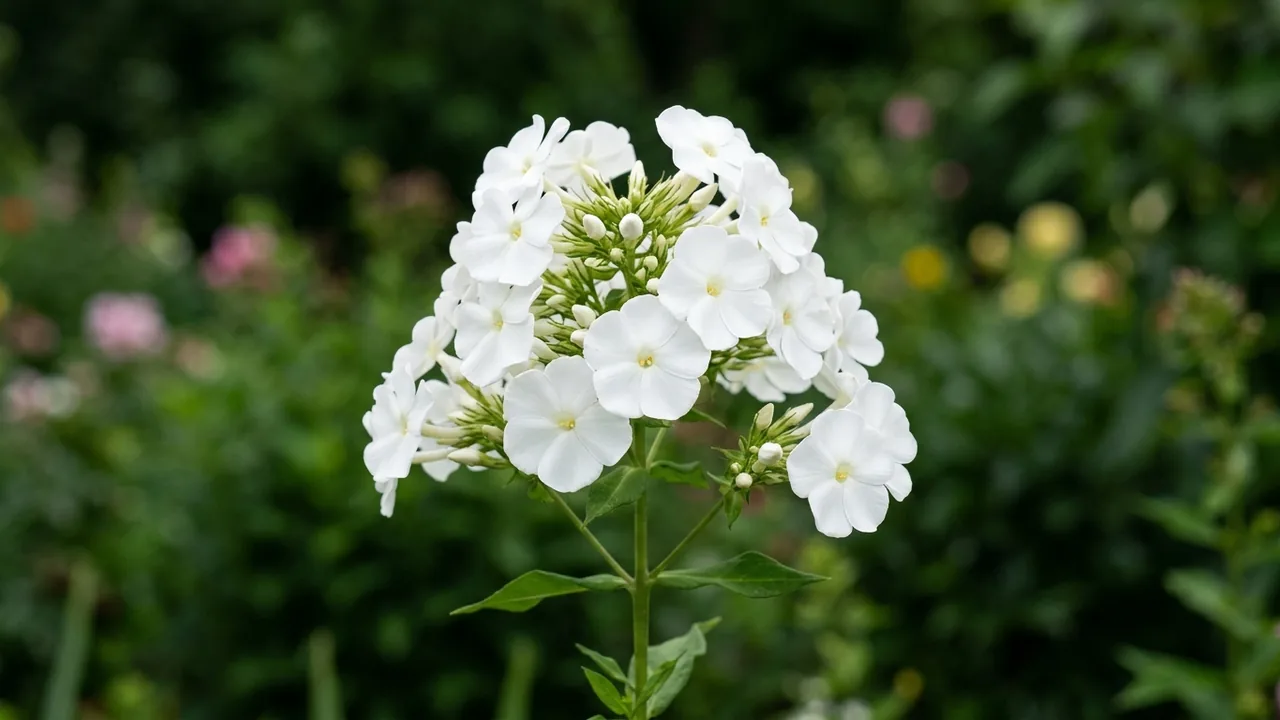 Opening Act White (Phlox 'Opening Act White') - white flowers, illustrated plant card