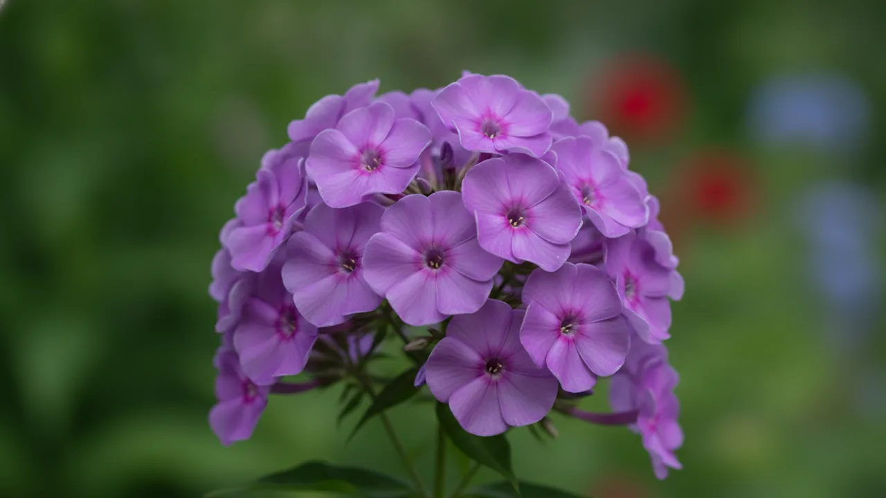 Purple Phlox (Phlox paniculata 'Purple') - purple flowers, illustrated plant card