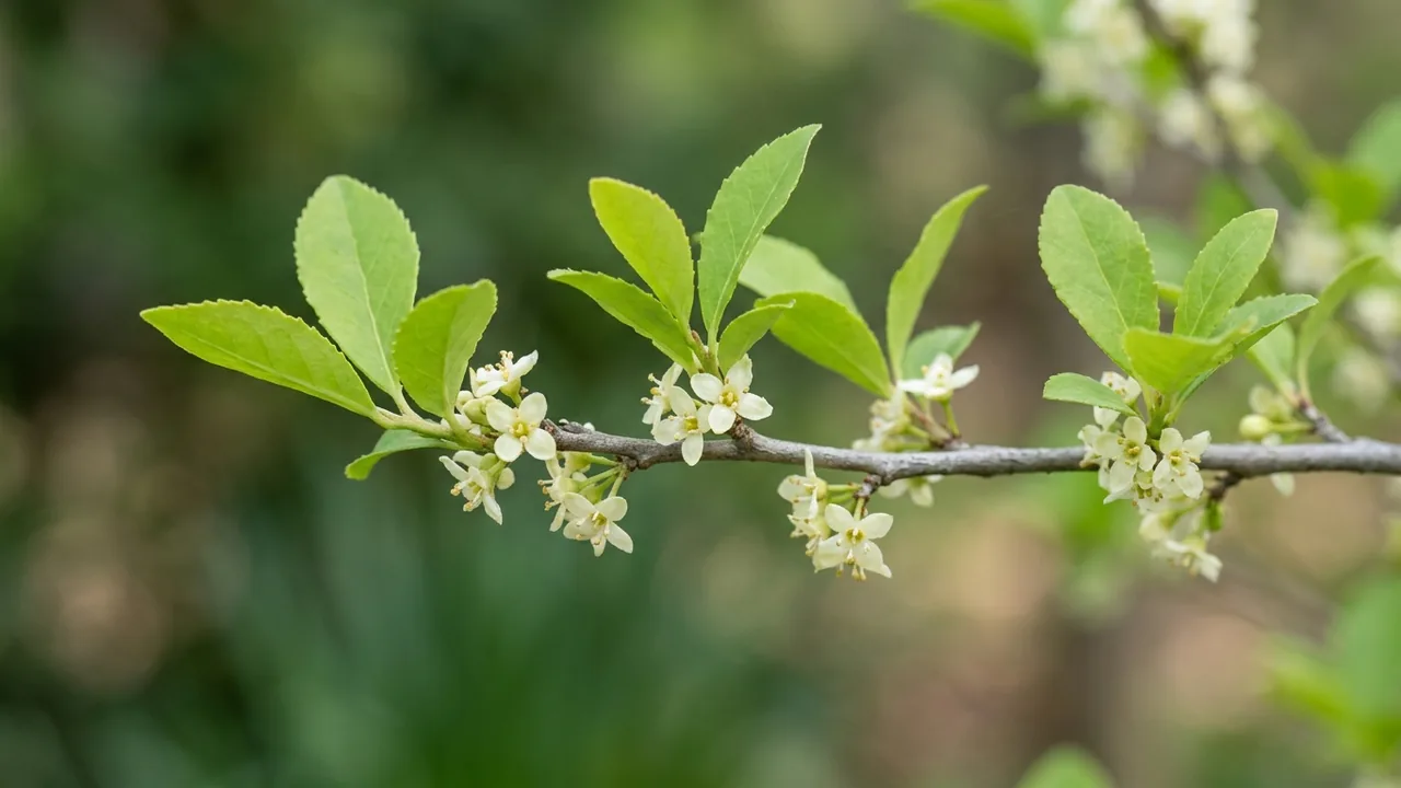 Possumhaw Holly (Ilex decidua) - white flowers, illustrated plant card