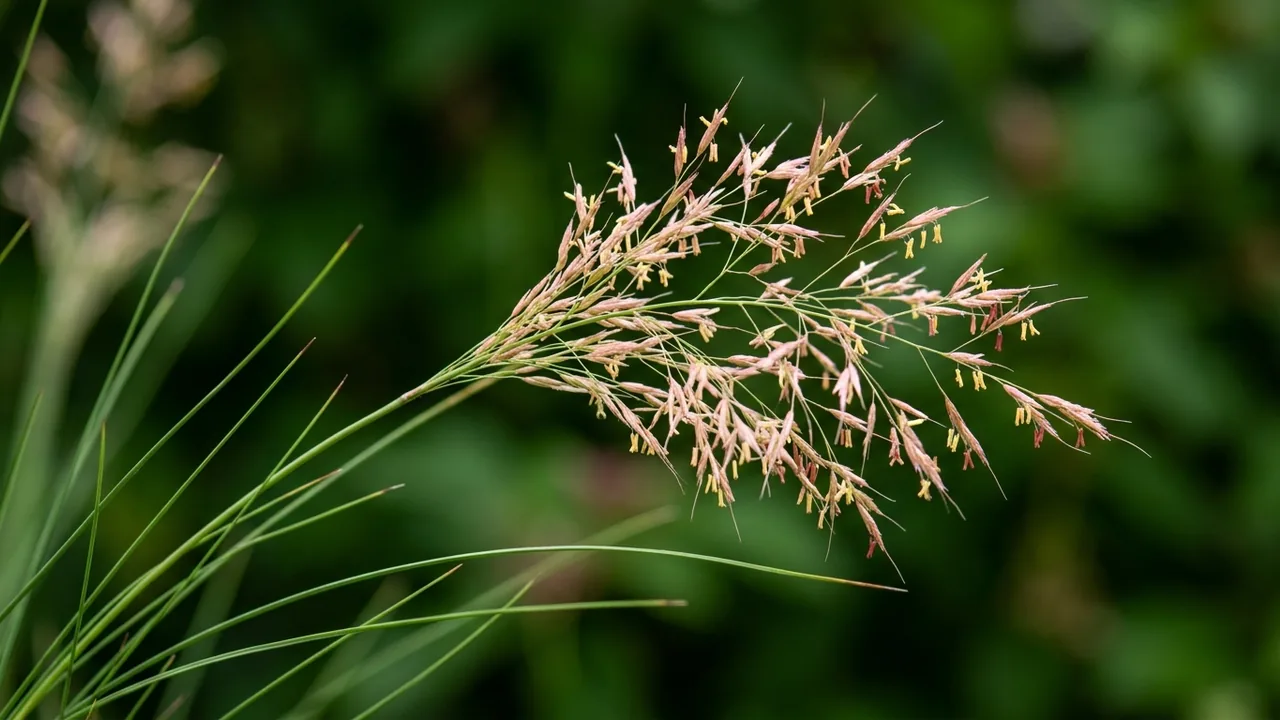 Prairie Dropseed Grass (Sporobolus heterolepis) - pink flowers, illustrated plant card