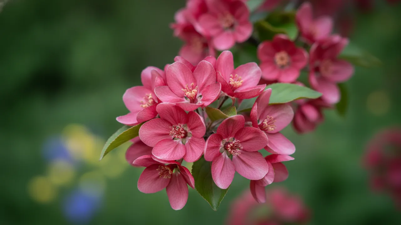Prairifire (Malus 'Prairifire') - red flowers, illustrated plant card