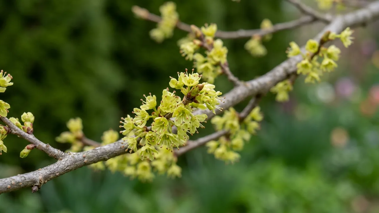 Princeton American Elm (Ulmus americana 'Princeton') - flowers, illustrated plant card
