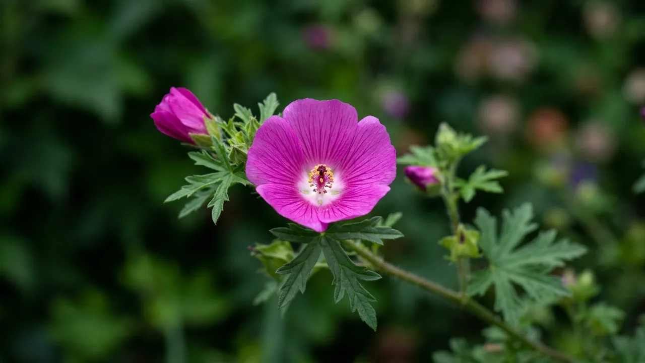 Purple Poppy Mallow (Callirhoe involucrata) - purple flowers, illustrated plant card