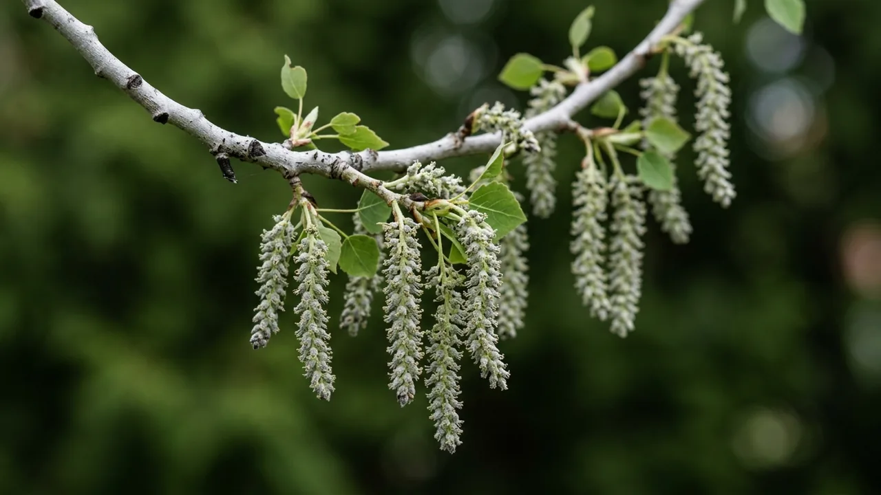 Quaking Aspen (Populus tremuloides) - flowers, illustrated plant card