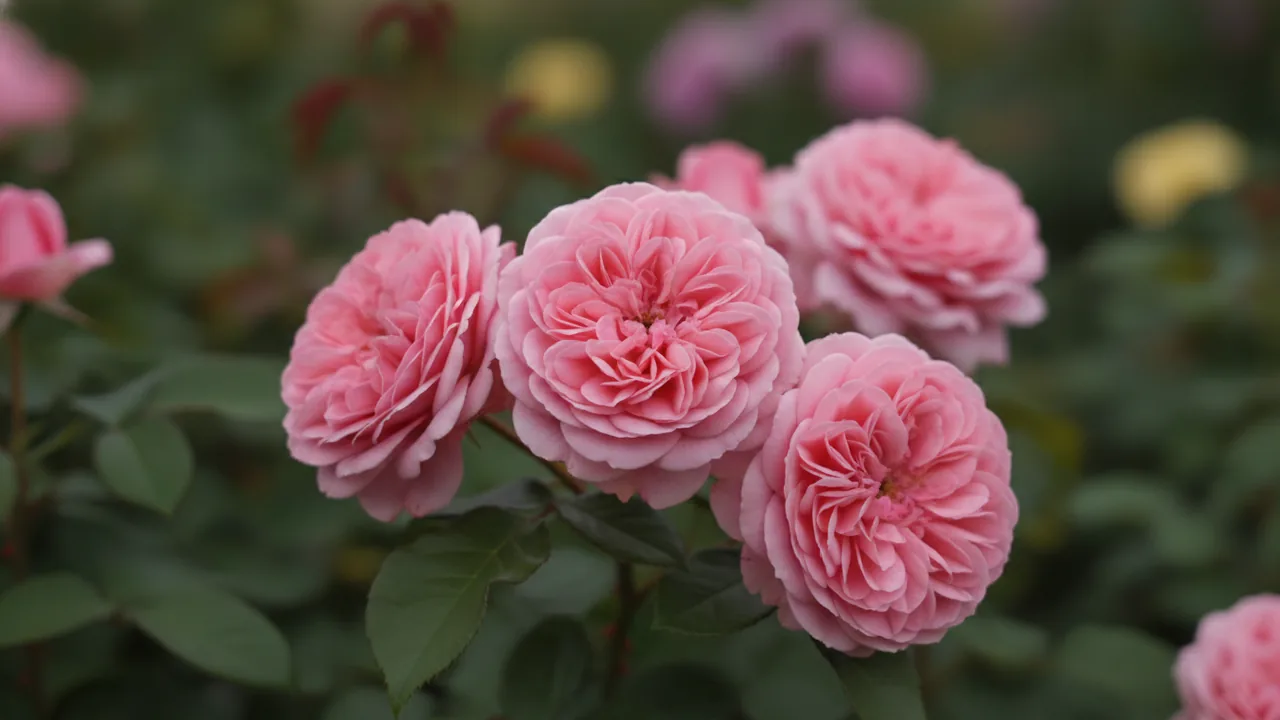 Queen Elizabeth (Rosa 'Queen Elizabeth') - pink flowers, illustrated plant card