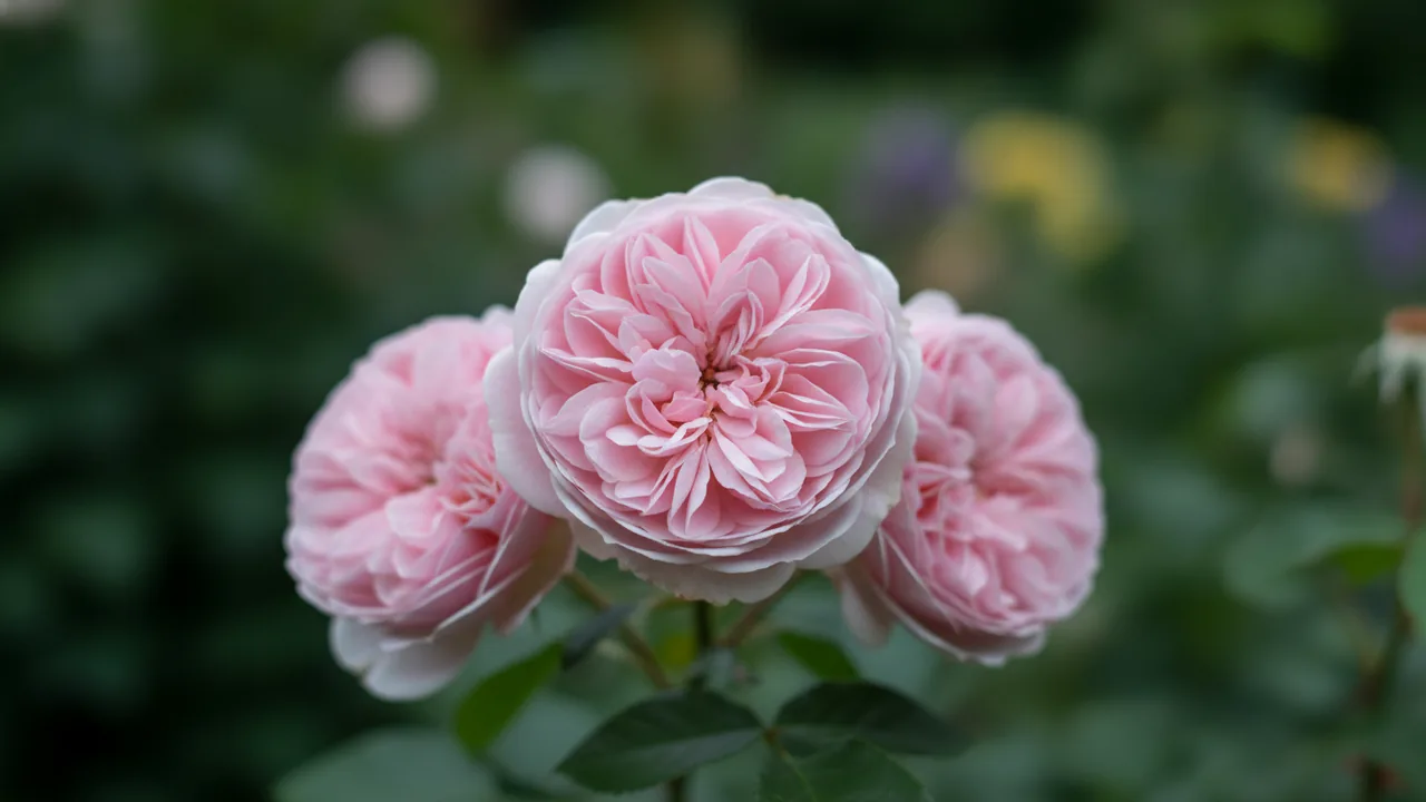 Queen of Sweden (Rosa 'Austiger') - pink flowers, illustrated plant card