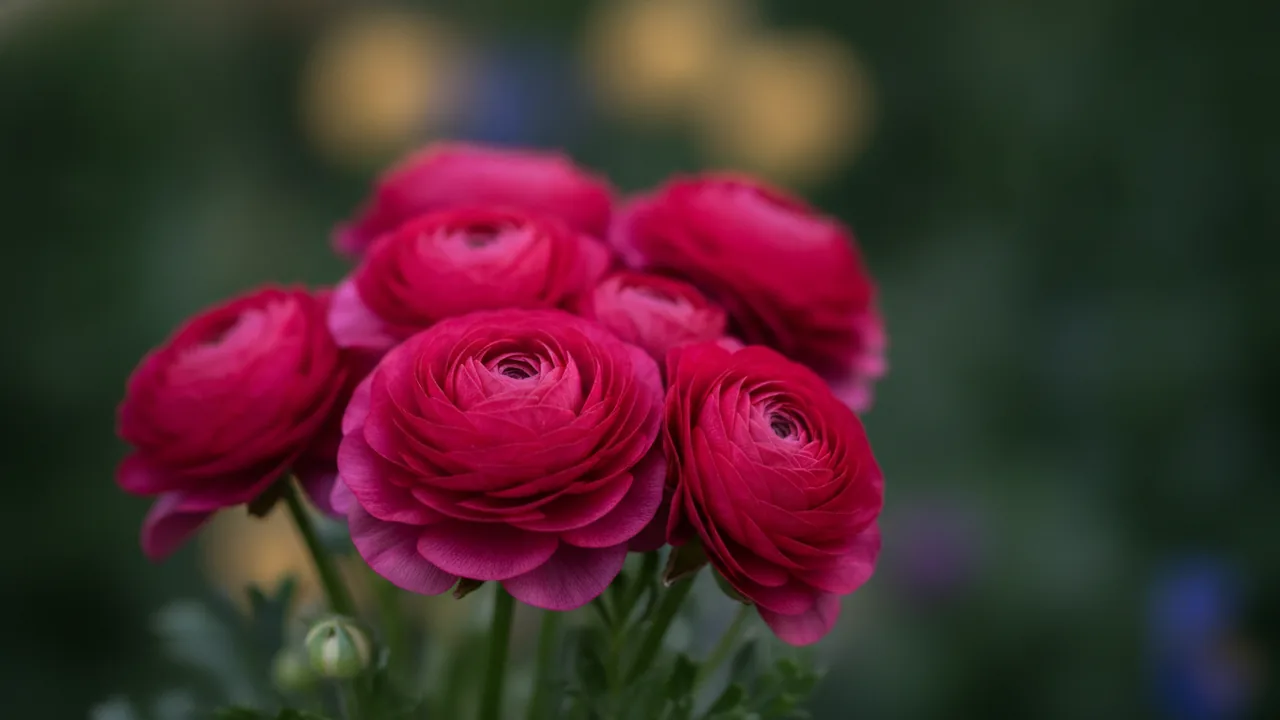 Magenta Ranunculus (Ranunculus asiaticus) - pink flowers, illustrated plant card