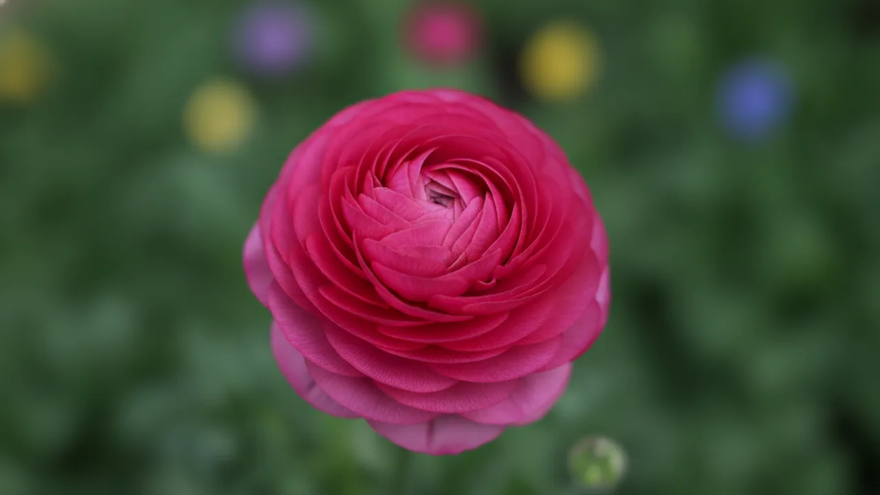 Pink Ranunculus (Ranunculus asiaticus) - pink flowers, illustrated plant card