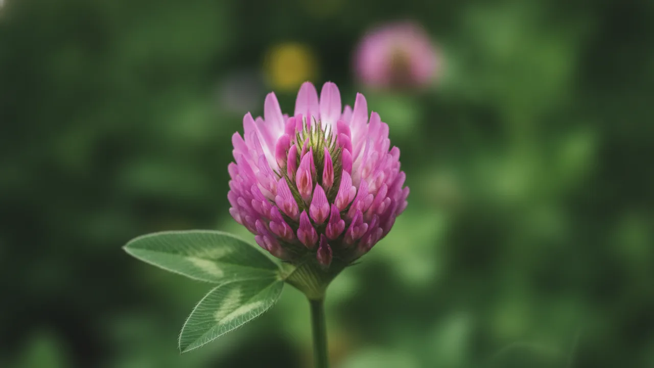 Red Clover (Trifolium pratense) - pink flowers, illustrated plant card