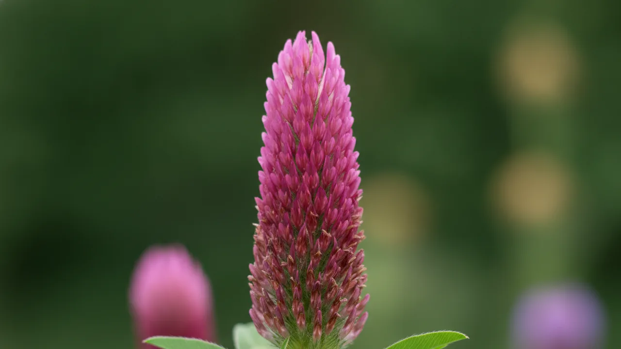 Red Feather Clover (Trifolium rubens) - purple flowers, illustrated plant card