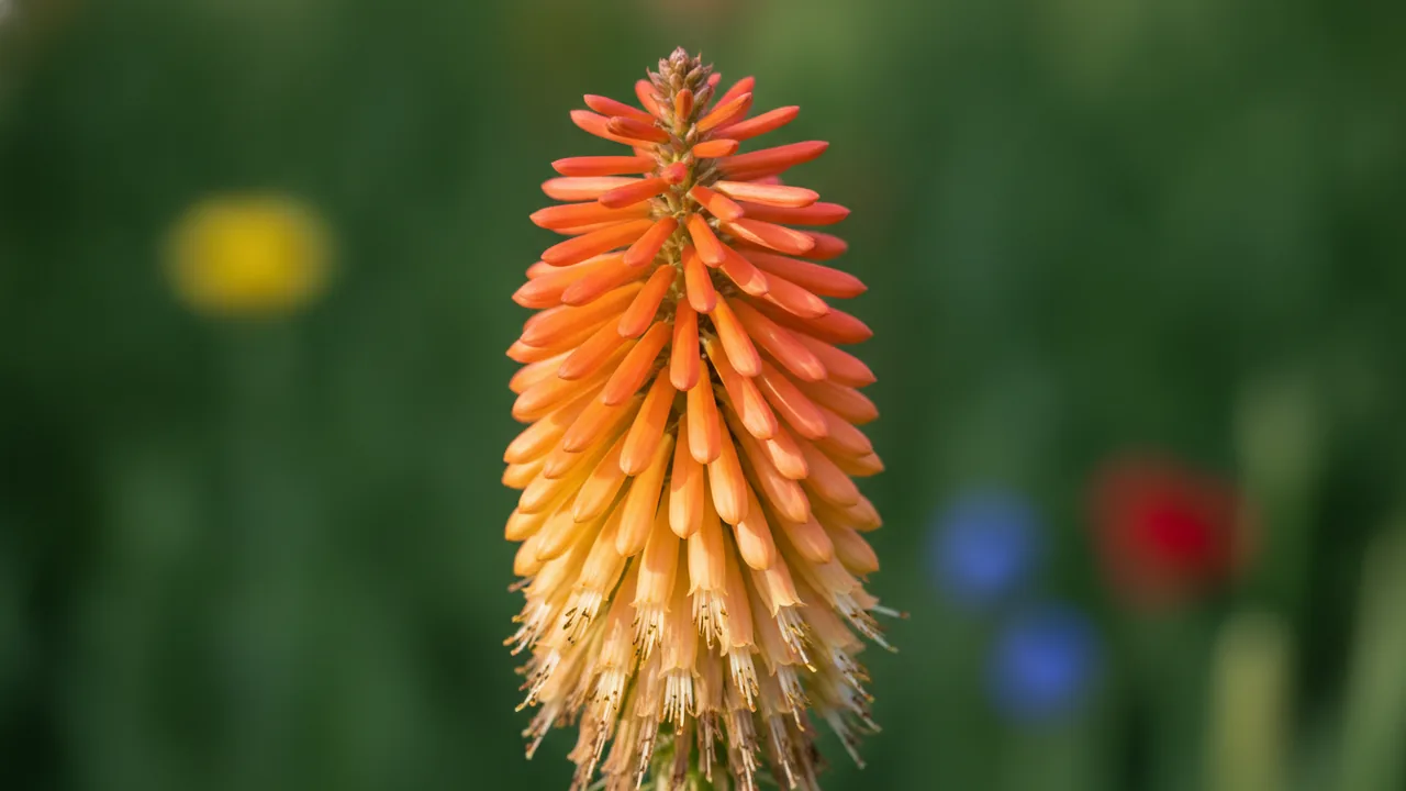 Red Hot Poker (Kniphofia) - orange flowers, illustrated plant card