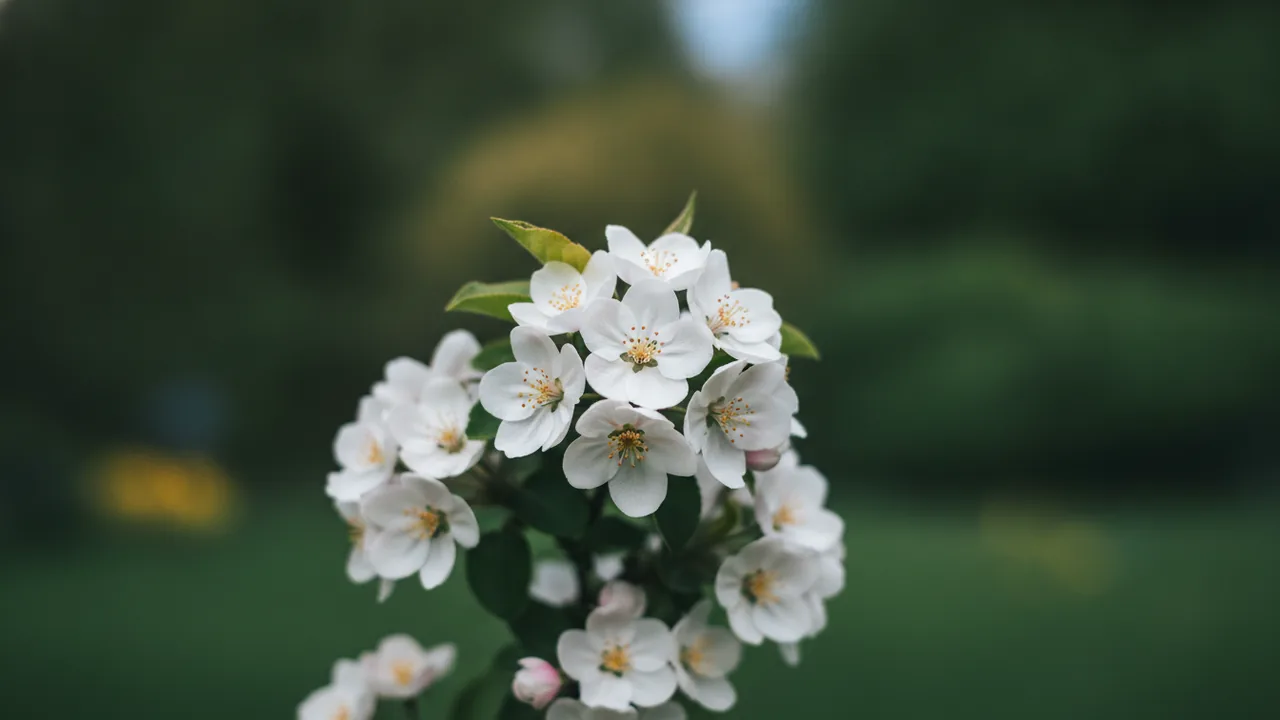 Red Jewel (Malus 'Red Jewel') - white flowers, illustrated plant card