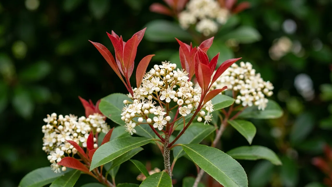 Red Robin Photinia (Photinia × fraseri 'Red Robin') - foliage plant, illustrated plant card