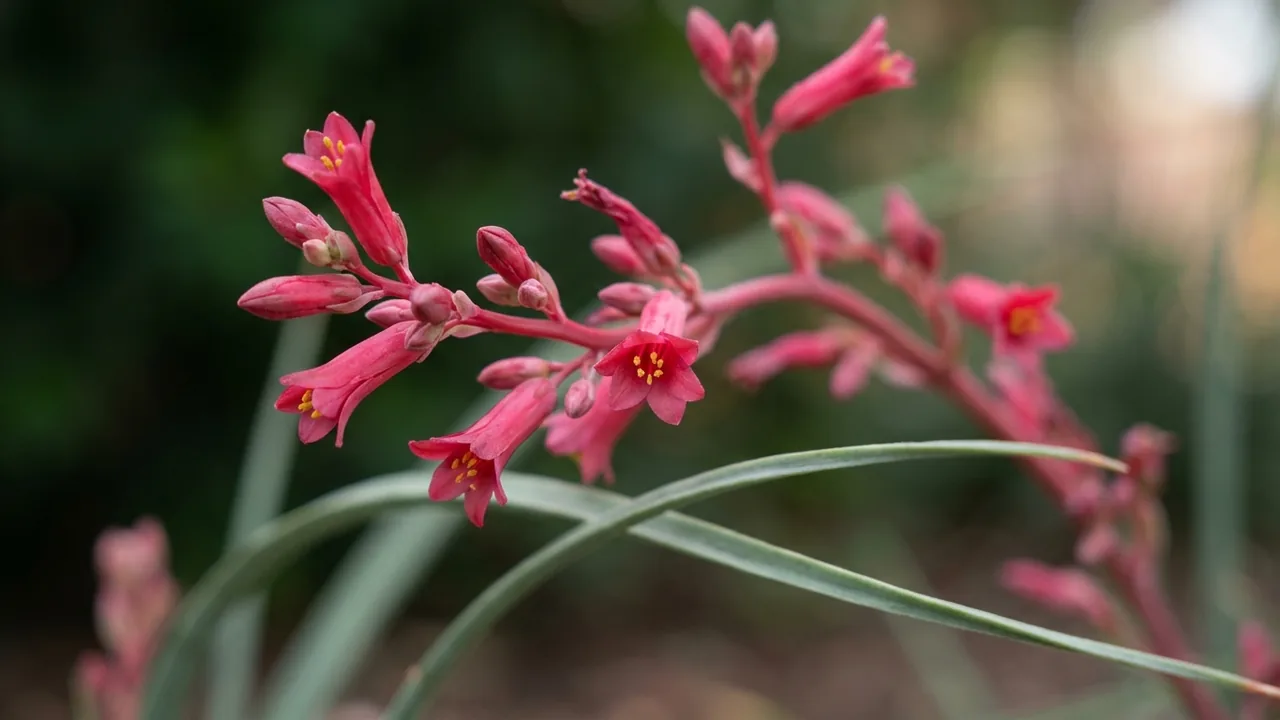 Red Yucca (Hesperaloe parviflora) - red flowers, illustrated plant card
