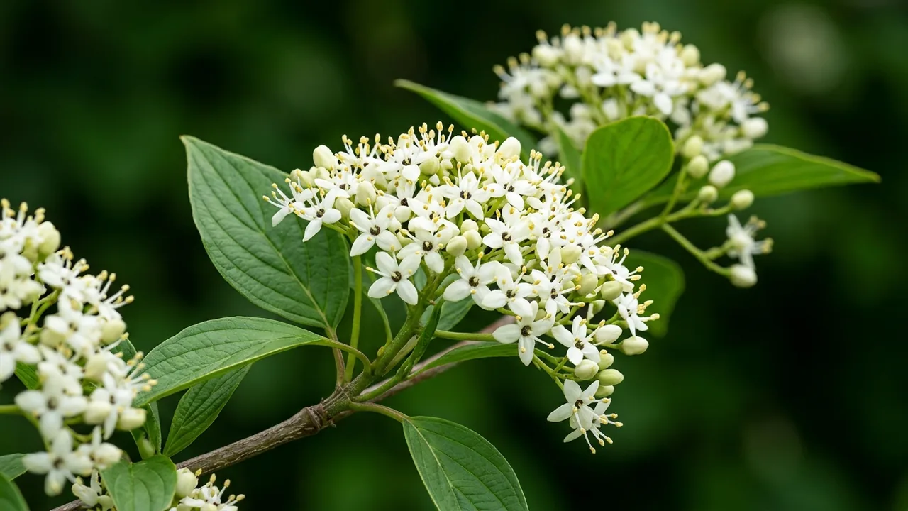 Redosier Dogwood (Cornus sericea) - white flowers, illustrated plant card