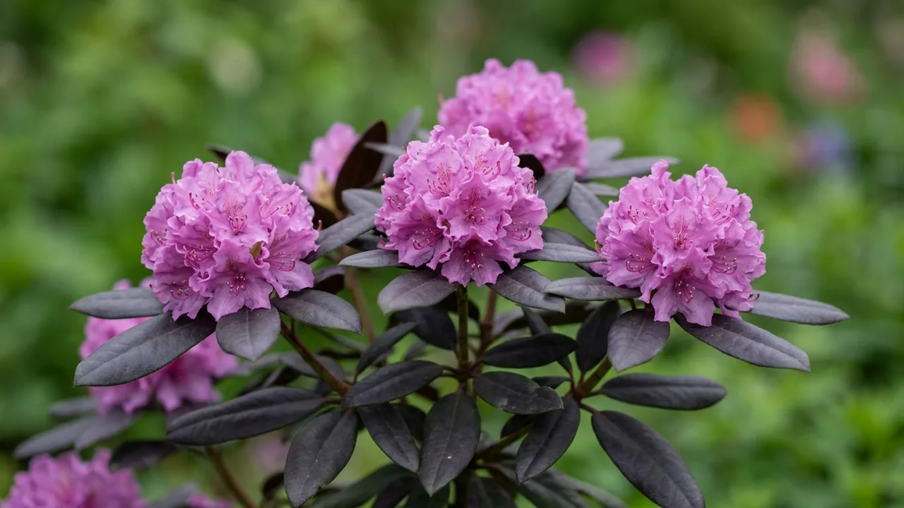 Black Hat Rhododendron (Rhododendron 'NCRX2') - foliage plant, illustrated plant card