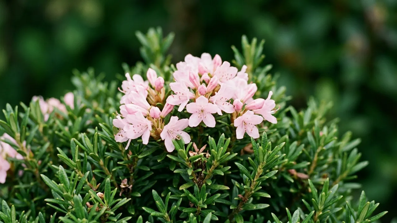 Bloombux Blush Rhododendron (Rhododendron 'Microhirs3') - pink flowers, illustrated plant card