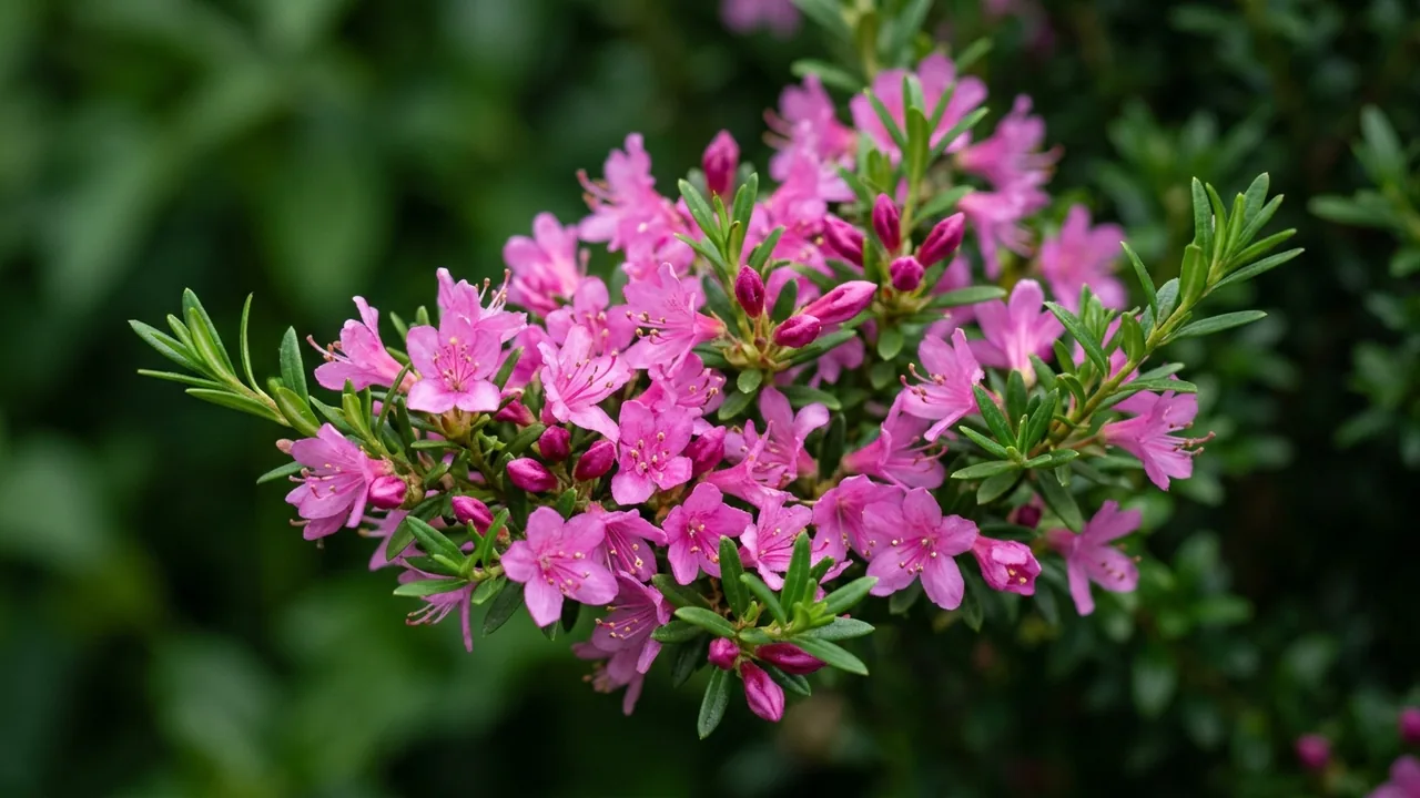 Bloombux Magenta Rhododendron (Rhododendron 'Microhirs9') - pink flowers, illustrated plant card