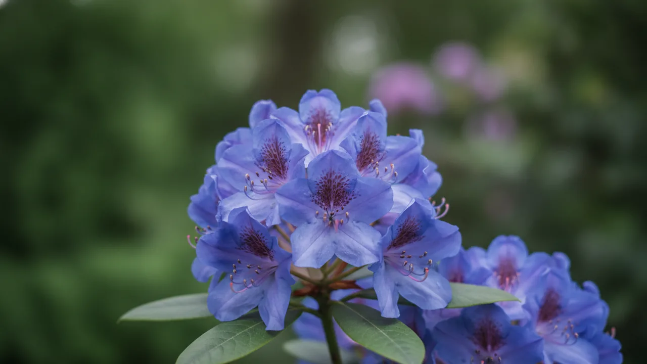 Blue Peter (Rhododendron 'Blue Peter') - blue flowers, illustrated plant card