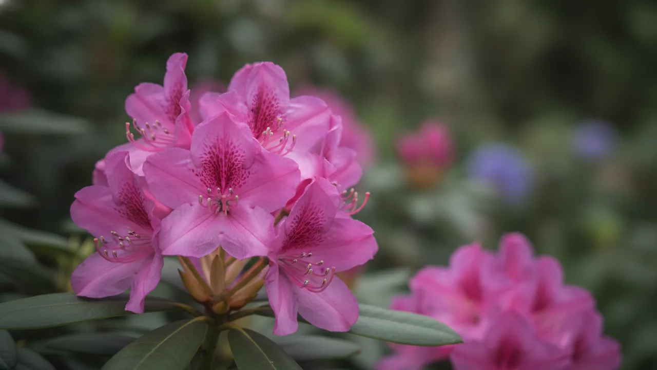 English Roseum (Rhododendron 'English Roseum') - pink flowers, illustrated plant card