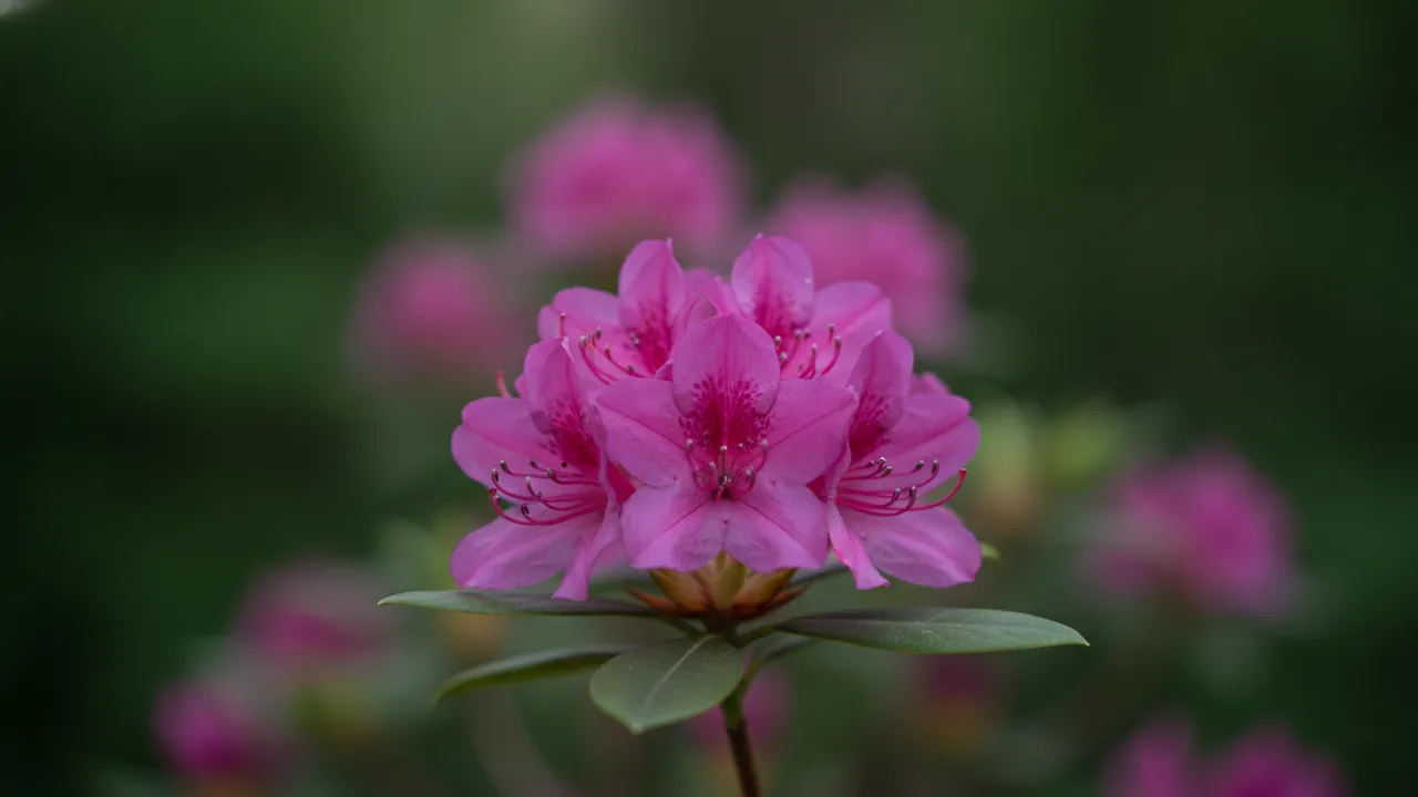 PJM (Rhododendron 'PJM') - pink flowers, illustrated plant card