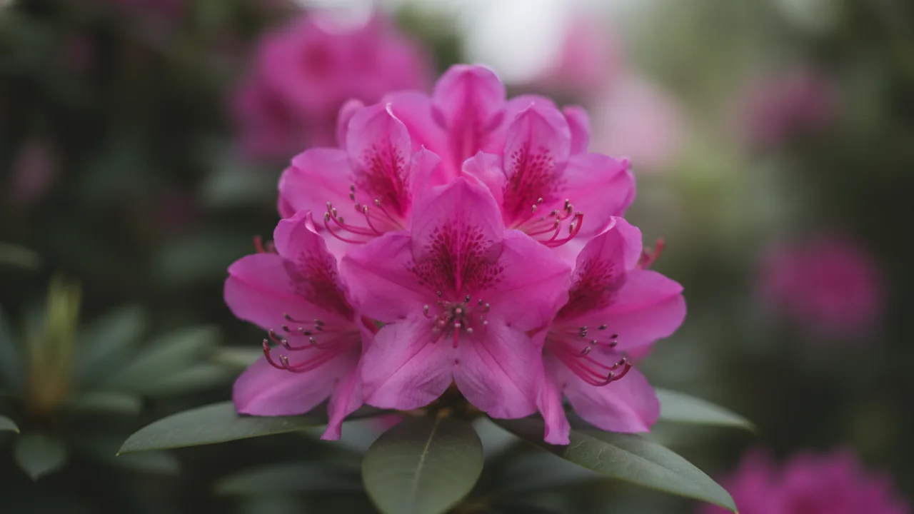 Roseum Elegans (Rhododendron 'Roseum Elegans') - pink flowers, illustrated plant card