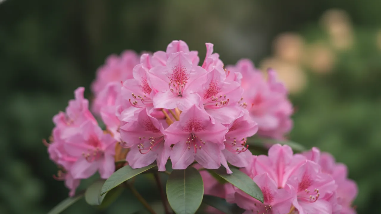 Scintillation (Rhododendron 'Scintillation') - pink flowers, illustrated plant card