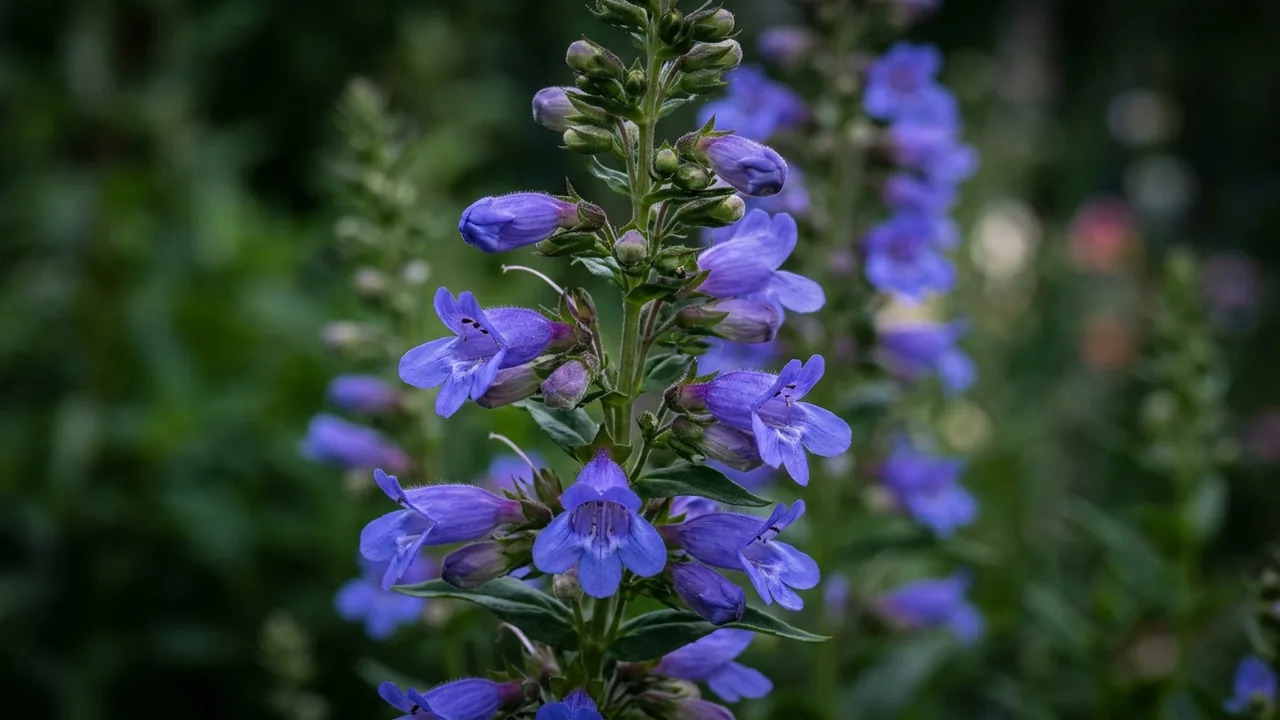 Rocky Mountain Penstemon (Penstemon strictus) - blue flowers, illustrated plant card