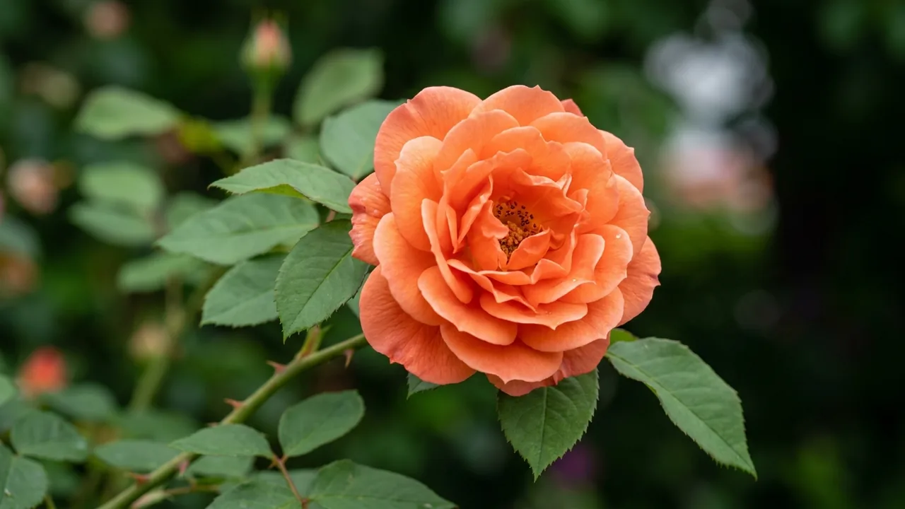 At Last Rose (Rosa 'Horcogjil') - orange flowers, illustrated plant card