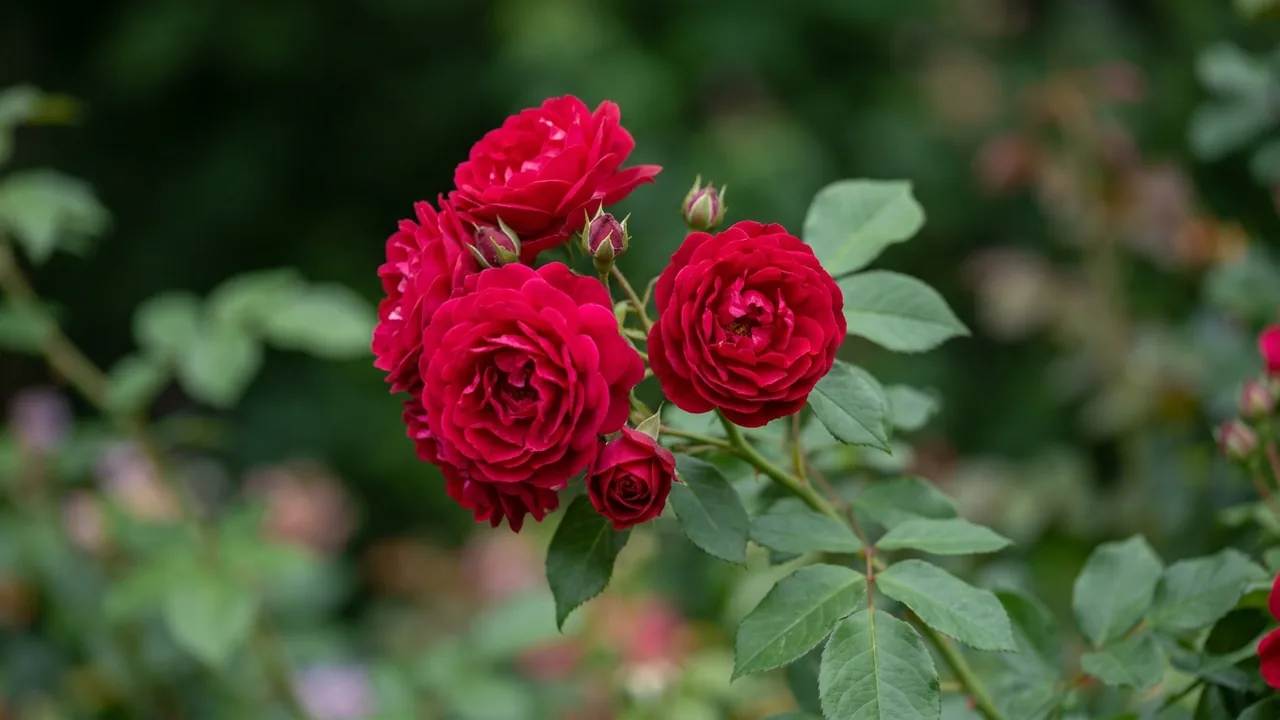 Blaze Climbing Rose (Rosa 'Blaze') - red flowers, illustrated plant card