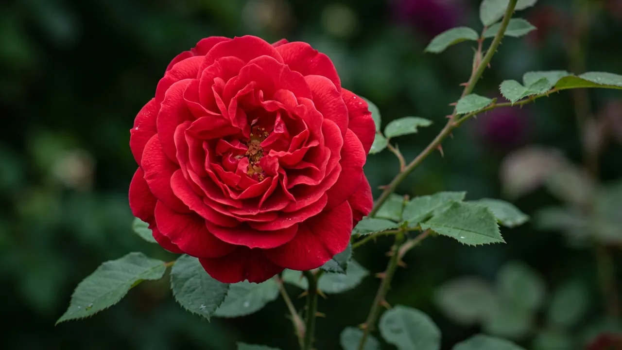 Cinnamon Hearts Rose (Rosa 'Vlr13003') - red flowers, illustrated plant card