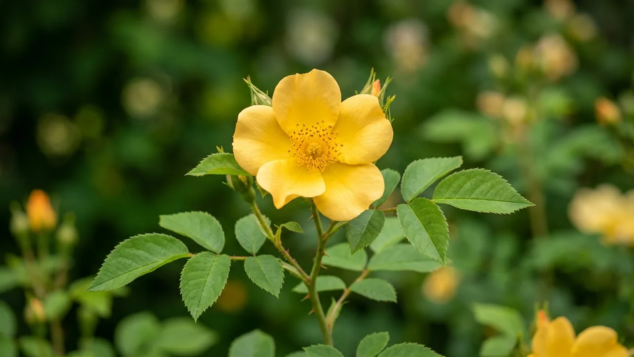 Easy Bee-zy Knock Out Rose (Rosa 'Srpylwko') - yellow flowers, illustrated plant card