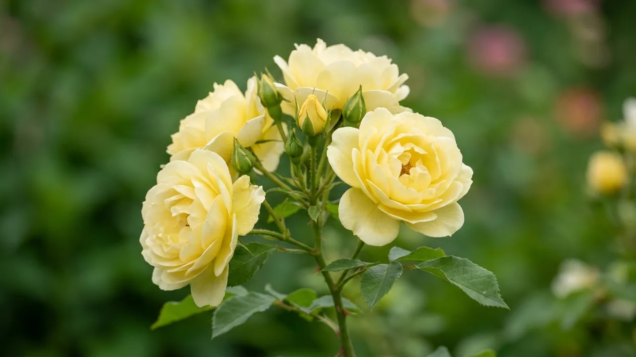 Easy Elegance High Voltage Shrub Rose (Rosa 'Baiage') - yellow flowers, illustrated plant card