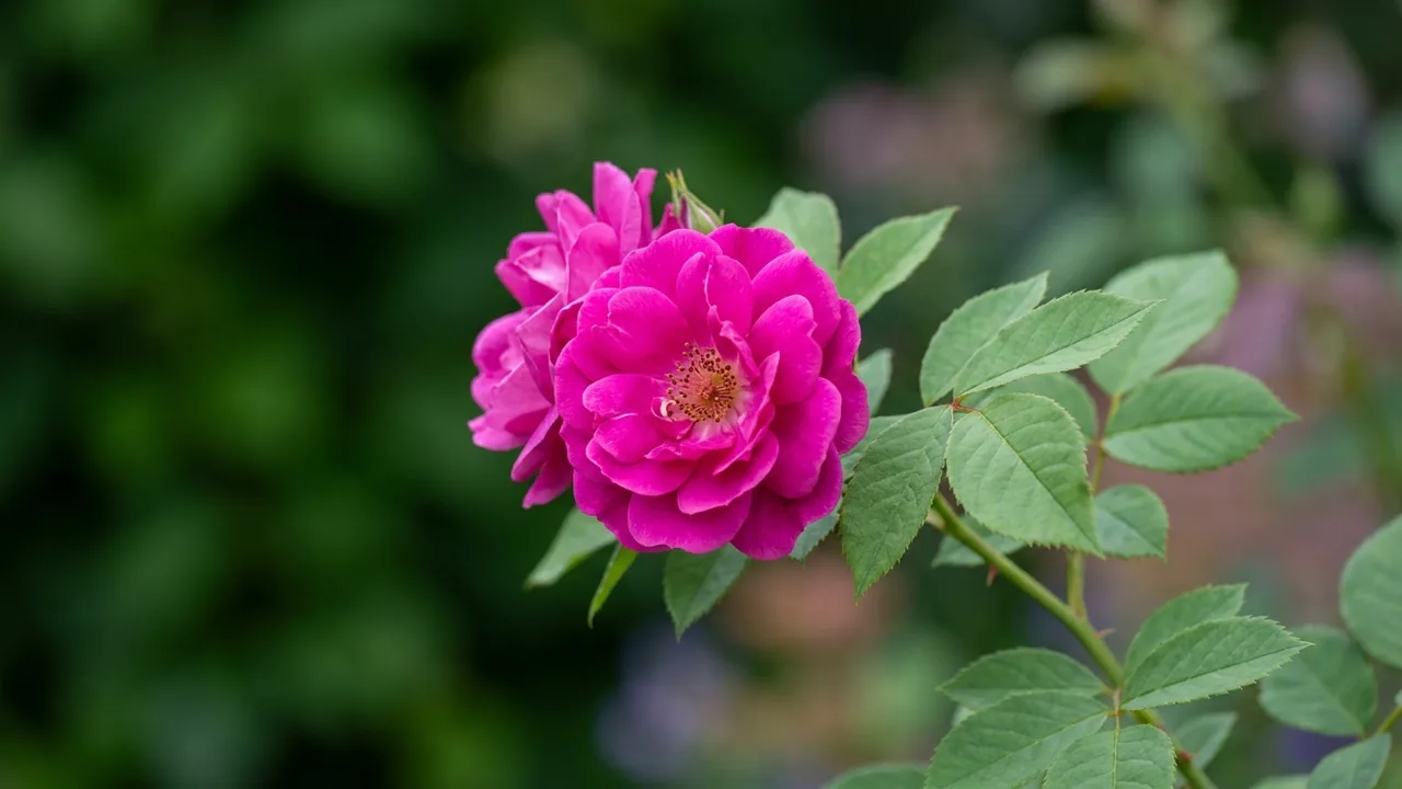 Easy Elegance My Girl Shrub Rose (Rosa 'Baigirl') - pink flowers, illustrated plant card