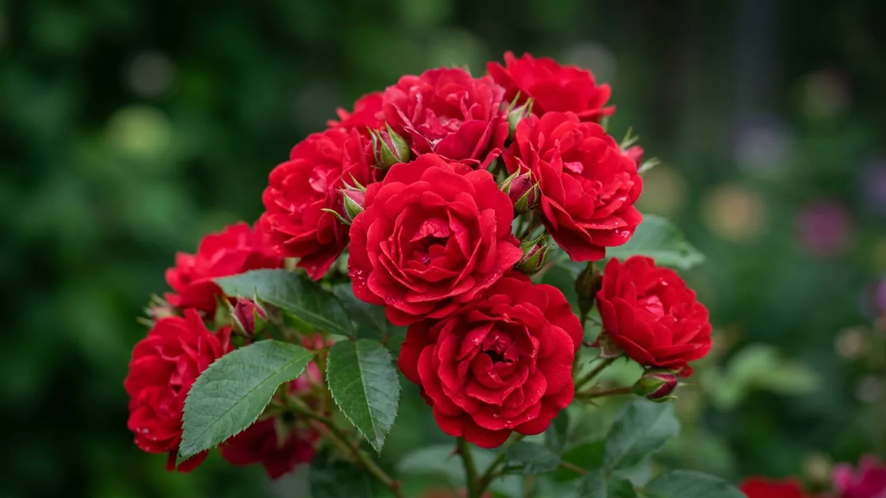 Easy Elegance Paint the Town Rose (Rosa 'Baitown') - red flowers, illustrated plant card