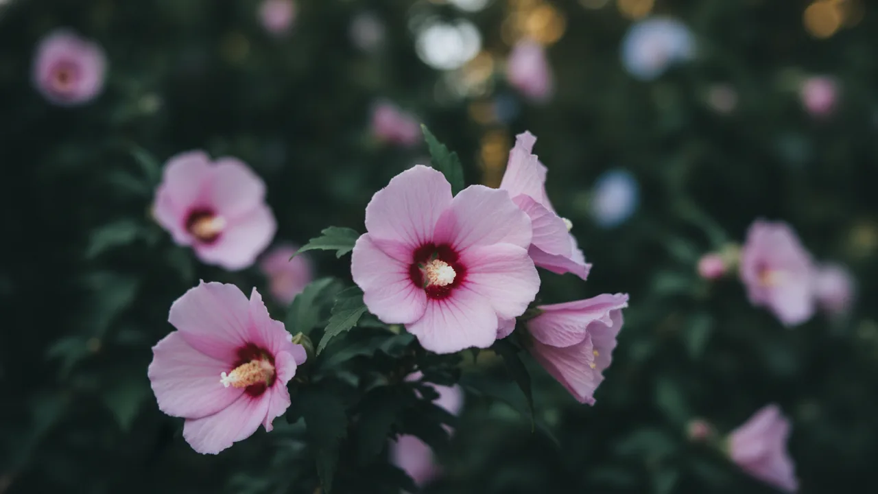 Blushing Bride (Hibiscus syriacus 'Blushing Bride') - pink flowers, illustrated plant card